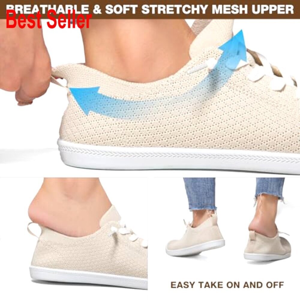 Women's Arch Support Mesh Sneakers, Pull-On Loafers, Lightweight Walking Shoes - Picture 4 of 7